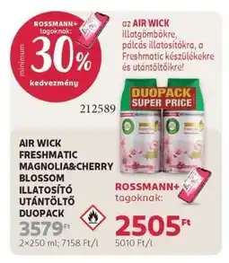Rossmann AIR WICK FRESHMATIC MAGNOLIA&CHERRY BLOSSOM ILLATOSÍTÓ UTÁNTÖLTŐ DUOPACK ajánlat
