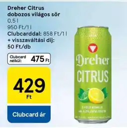 Tesco Dreher Citrus dobozos világos sör ajánlat