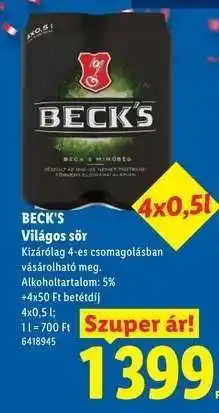 Lidl BECK'S Világos sör ajánlat