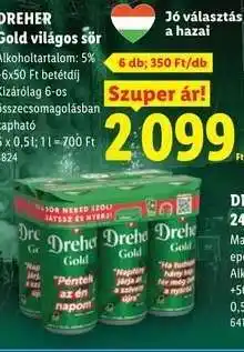 Lidl DREHER Gold világos sör ajánlat