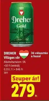 Lidl DREHER Világos sör ajánlat