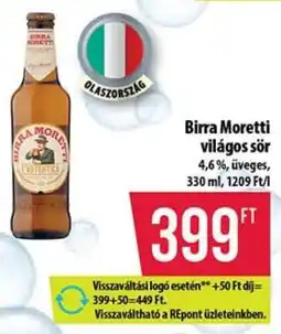 Coop BIRRA MORETTI Világos sör ajánlat
