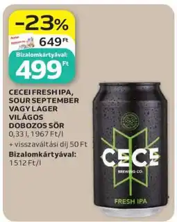 Auchan CECEI FRESH IPA, SOUR SEPTEMBER VAGY LAGER VILÁGOS DOBOZOS SÖR ajánlat