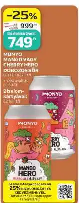 Auchan MONYO MANGO VAGY CHERRY HERO DOBOZOS SÖR ajánlat