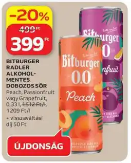 Auchan BITBURGER RADLER ALKOHOLMENTES DOBOZOS SÖR ajánlat