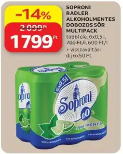 Auchan Soproni Radler Alkoholmentes Dobozos Sör Multipack ajánlat