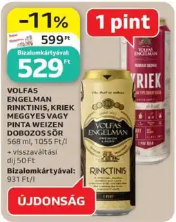 Auchan Volfas Engelman Rinktinis, Kriek Meggyes vagy Pinta Weizen Dobozos Sör ajánlat