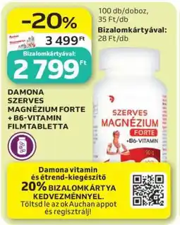 Auchan DAMONA SZERVES MAGNÉZIUM FORTE + B6-VITAMIN FILMTABLETTA ajánlat