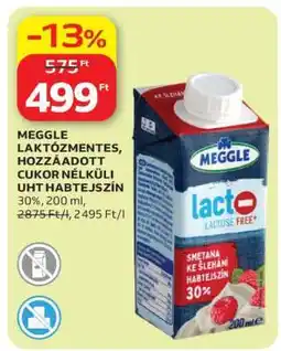 Auchan MEGGLE LAKTÓZMENTES, HOZZÁADOTT CUKOR NÉLKÜLI UHT HABTEJSZÍN ajánlat