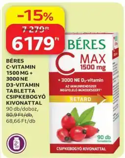 Auchan BÉRES C-VITAMIN 1500 MG + 3000 NE D3-VITAMIN TABLETTA CSIPKEBOGYÓ KIVONATTAL ajánlat