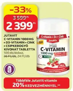 Auchan JutaVit C-Vitamin 1000mg + D3-Vitamin + Cink + Csipkebogyó Kivonat Tabletta ajánlat