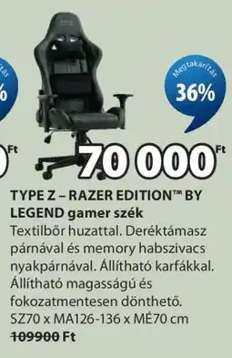 JYSK TYPE Z – RAZER EDITION BY LEGEND gamer szék ajánlat