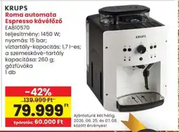 Interspar KRUPS ROMA automata Espresso kávéfőző ajánlat