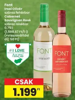Interspar Font Irsai Olivér száraz fehérbor, Cabernet Sauvignon Rosé száraz rosébor ajánlat