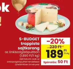 Spar S-BUDGET trappista sajtkorong ajánlat