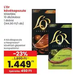 Spar L'OR kávékapszula ajánlat