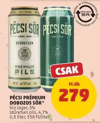 PENNY Pécsi Prémium dobozos sör ajánlat