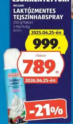 ALDI MILSANI LAKTÓZMENTES TEJSZÍNHABSPRAY ajánlat
