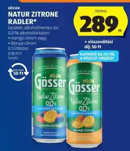 ALDI Gösser Natur Zitrone Radler ajánlat