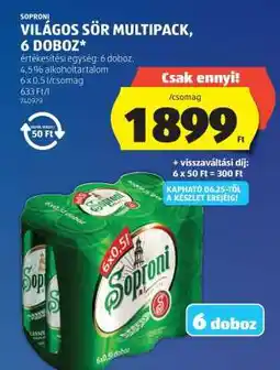 ALDI Soproni Világos Sör Multipack, 6 doboz ajánlat
