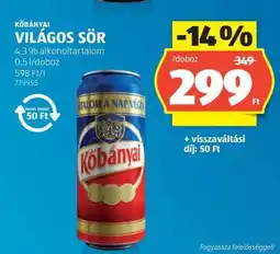 ALDI KŐBÁNYAI Világos sör ajánlat