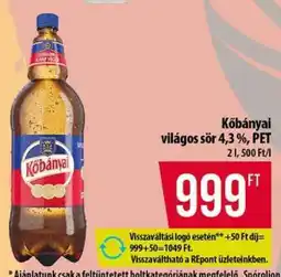 Coop Kőbányai világos sör 4,3%, PET ajánlat