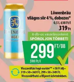 Coop Löwenbräu világos sör 4%, dobozos ajánlat