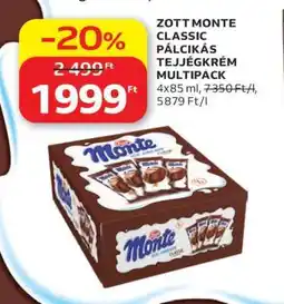 Auchan ZOTT MONTE CLASSIC PÁLCIKÁS TEJÉGKRÉM MULTIPACK ajánlat