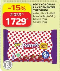 Auchan PÖTTYÖS ÓRIÁS LAKTÓZMENTES TÚRÓ RUDI ajánlat