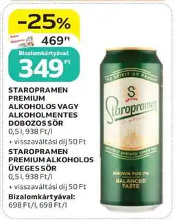Auchan STAROPRAMEN PREMIUM ALKOHOLOS VAGY ALKOHOLMENTES DOBOZOS SÖR ajánlat