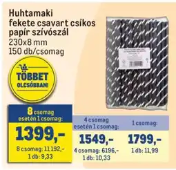 Metro Huhtamaki fekete csavart csíkos papír szívószál ajánlat