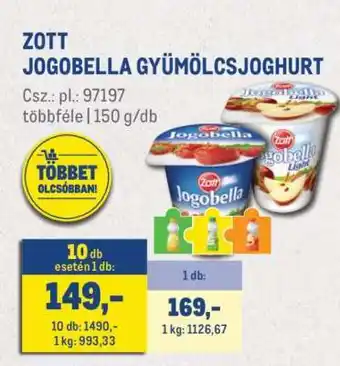 Metro ZOTT Jogobella gyümölcsjoghurt ajánlat