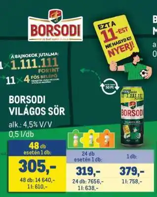 Metro BORSODI Világos sör ajánlat