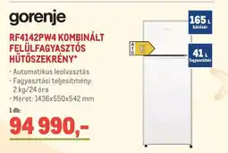 Metro Gorenje RF4142PW4 Kombinált Felülfagyasztós Hűtőszekrény ajánlat