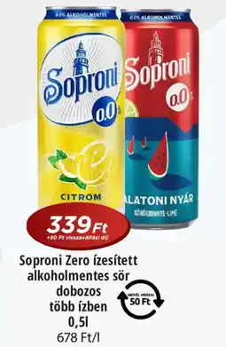 Real Soproni Zero ízesített alkoholmentes sör dobozos több ízben ajánlat
