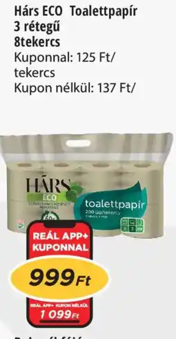 Real Hárs ECO Toalettpapír 3 rétegű 8tekercs ajánlat