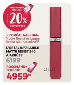 Rossmann L'ORÉAL INFAILLIBLE MATTE RESIST 240 AJAKRÚZS ajánlat