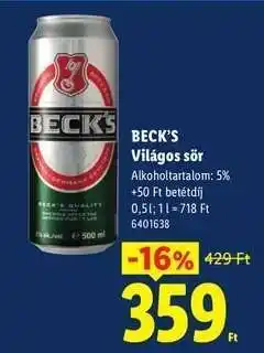 Lidl BECK’S ajánlat