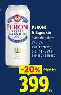 Lidl PERONI Világos sör ajánlat