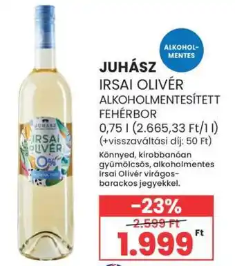 Juhász Irsai Olivér alkoholmentesített fehérbor