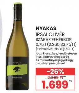 Spar Nyakas Irsai Olivér Száraz Fehérbor ajánlat
