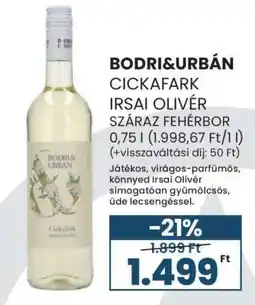 Spar BODRI&URBÁN Cickafark Irsai Olivér Száraz Fehérbor ajánlat