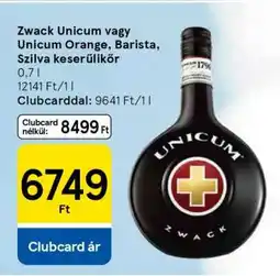 Tesco Zwack Unicum vagy Unicum Orange, Barista, Szilva keserűlikőr ajánlat