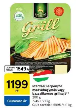 Tesco Szarvasi serpenyős medvehagymás vagy bazsalikomos grillsajt ajánlat