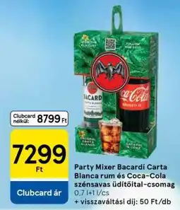 Tesco Party Mixer Bacardí Carta Blanca rum és Coca-Cola szénsavas üdítőital-csomag ajánlat