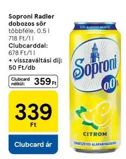 Tesco Soproni Radler Dobozos Sör ajánlat