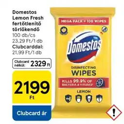 Tesco Domestos Lemon Fresh fertőtlenítő törlőkendő ajánlat