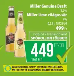 Coop Miller Genuine Draft / Miller Lime világos sör ajánlat