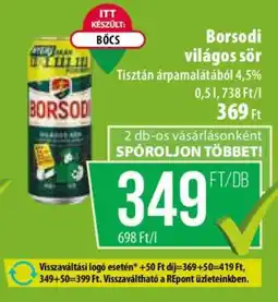 Coop BORSODI Világos sör ajánlat