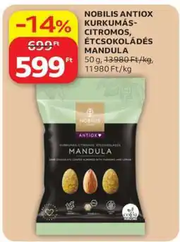 Auchan Nobilis Antiox Kurkumás-Citromos, Étcsokoládés Mandula ajánlat